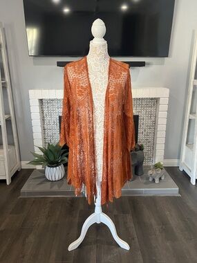 Xhilaration Bronze Lace Fringe Kimono Cardigan